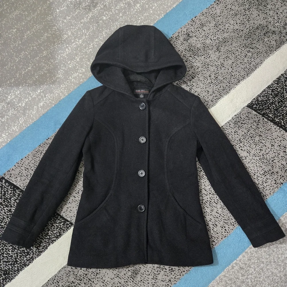 Jason Cole short hooded peacoat, size small, euc